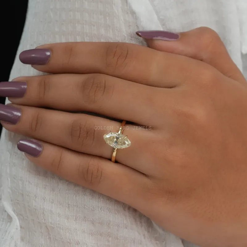 Gorgeous Old Mine Marquise Moissanite Solitaire Ring view 6