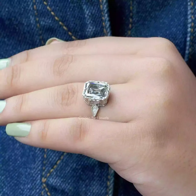 Gray Criss Cut Moissanite Engagement Ring vy 8