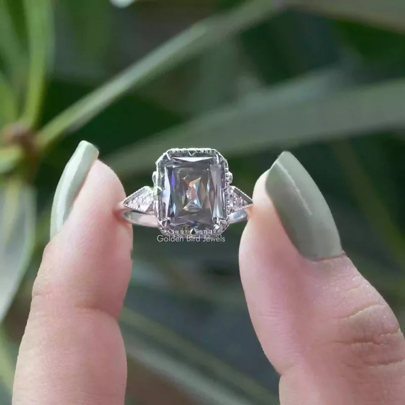 Gray Criss Cut Moissanite Engagement Ring round cut engagement ring