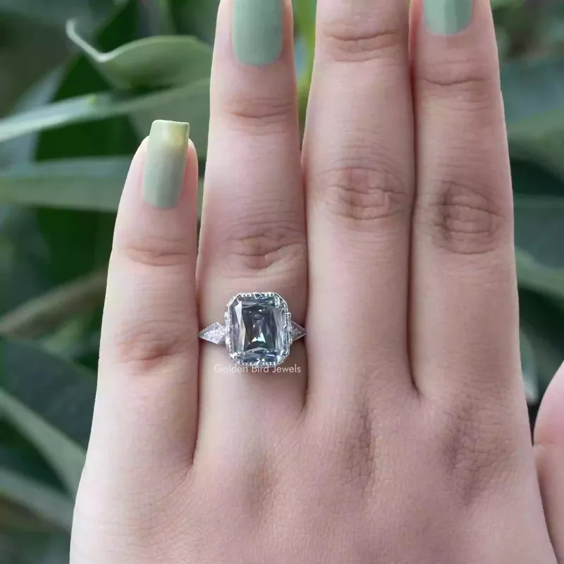 Gray Criss Cut Moissanite Engagement Ring vy 4