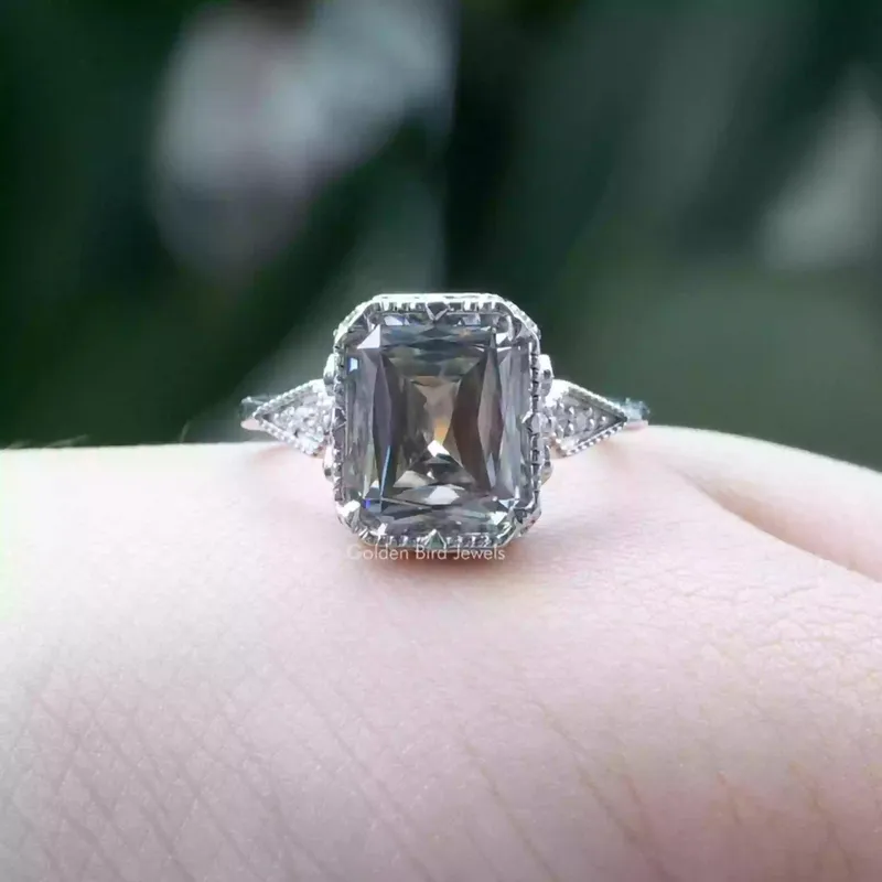 Gray Criss Cut Moissanite Engagement Ring vy 2