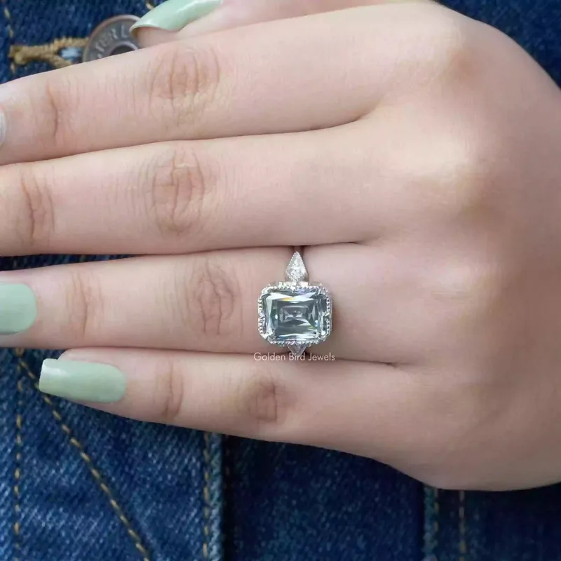 Gray Criss Cut Moissanite Engagement Ring vy 6