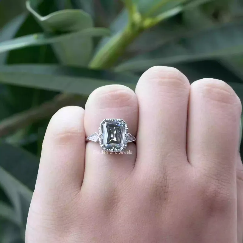 Gray Criss Cut Moissanite Engagement Ring vy 5