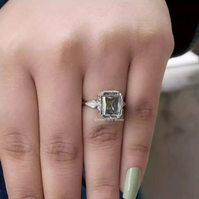 Gray Criss Cut Moissanite Engagement Ring vy 7