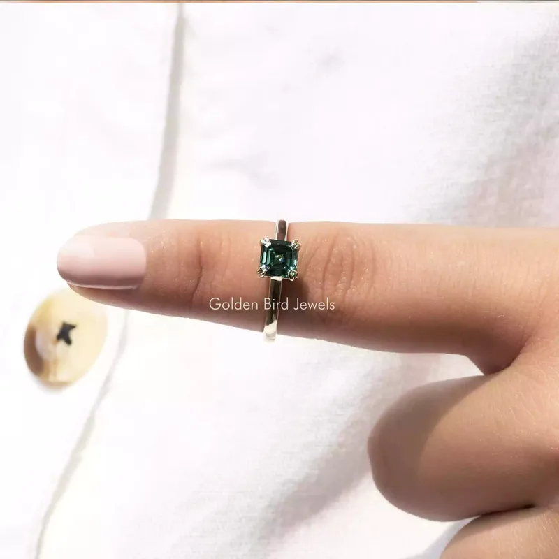 Green Asscher Cut Solitaire Moissanite Engagement Ring view 7