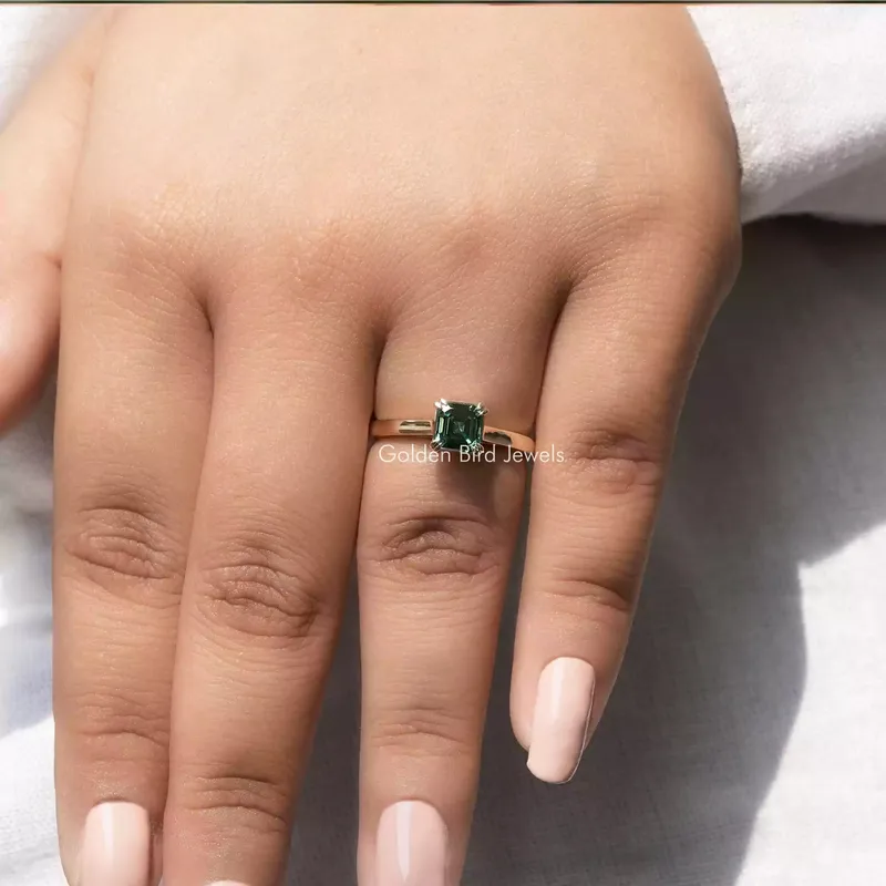 Green Asscher Cut Solitaire Moissanite Engagement Ring view 5