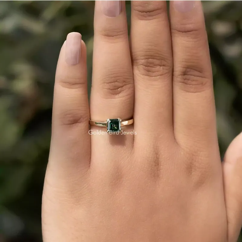 Green Asscher Cut Solitaire Moissanite Engagement Ring view 3