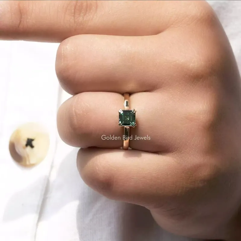 Green Asscher Cut Solitaire Moissanite Engagement Ring view 6