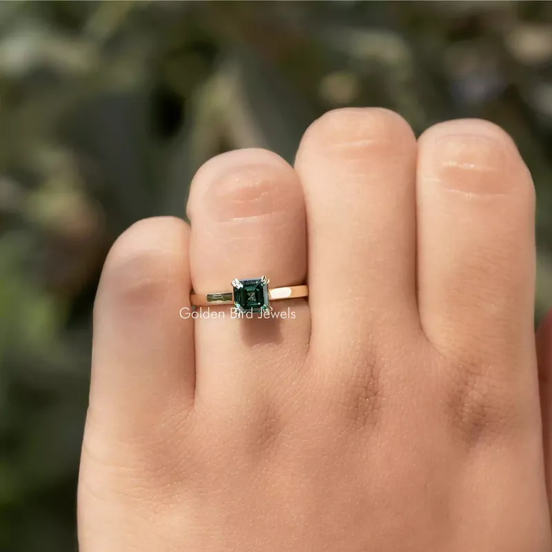 Green Asscher Cut Solitaire Moissanite Engagement Ring view 4