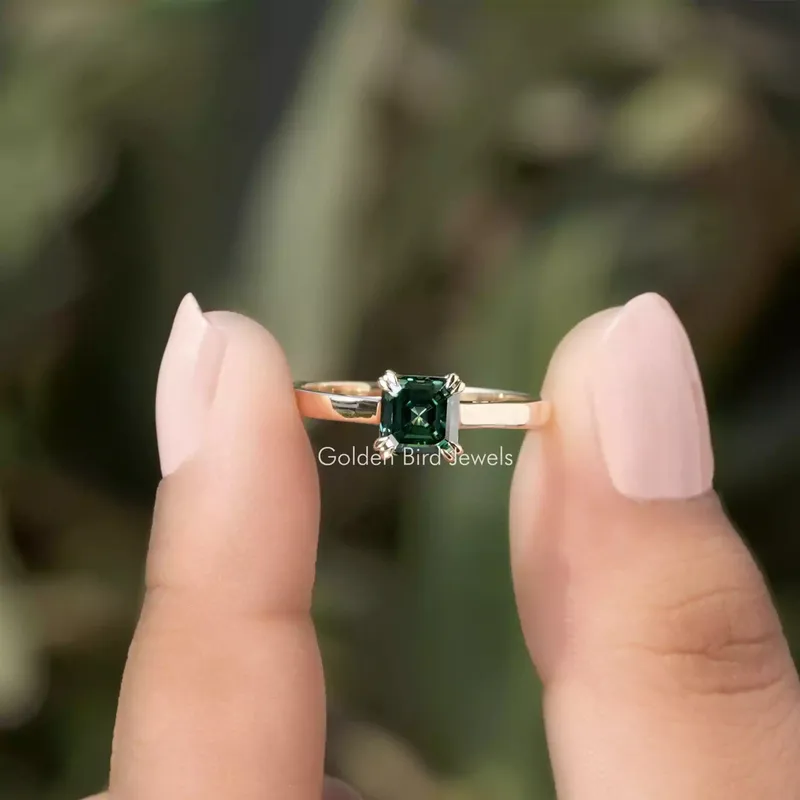 Green Asscher Cut Solitaire Moissanite Engagement Ring green engagement ring