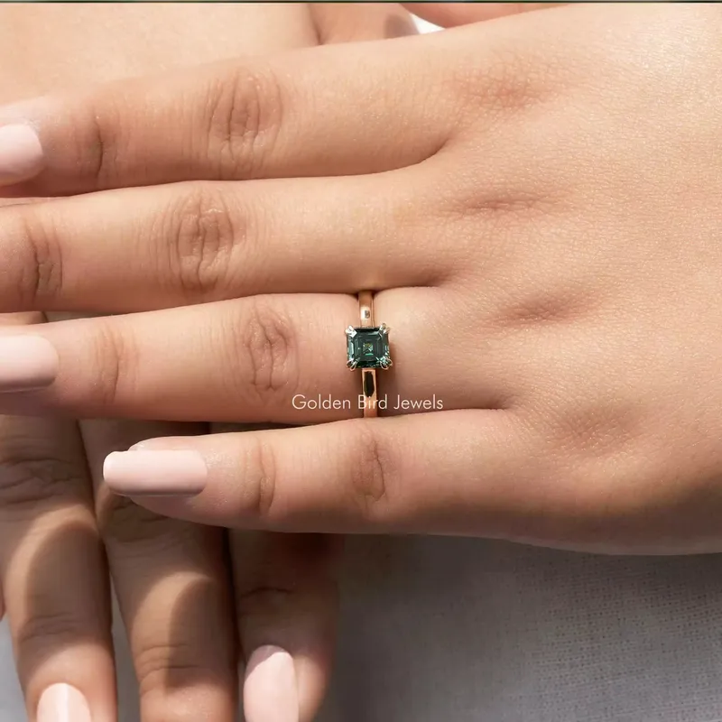 Green Asscher Cut Solitaire Moissanite Engagement Ring view 8