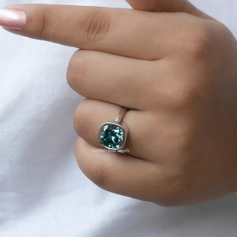 Green Cushion Cut Moissanite Solitaire Engagement Ring vy 8