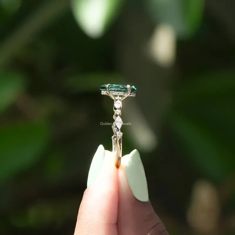 Green Dutch Marquise Moissanite Hidden Halo Ring vy 3