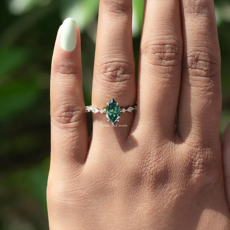 Green Dutch Marquise Moissanite Hidden Halo Ring vy 4
