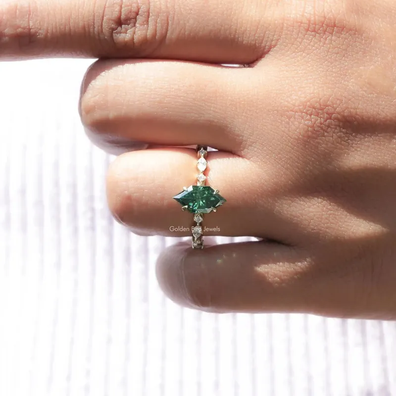 Green Dutch Marquise Moissanite Hidden Halo Ring vy 8