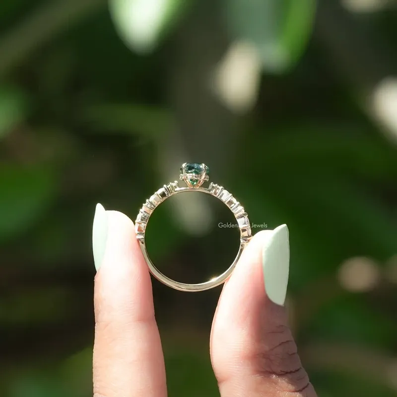 Green Dutch Marquise Moissanite Hidden Halo Ring vy 2