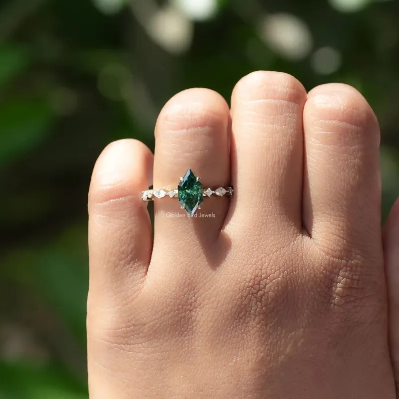 Green Dutch Marquise Moissanite Hidden Halo Ring vy 5