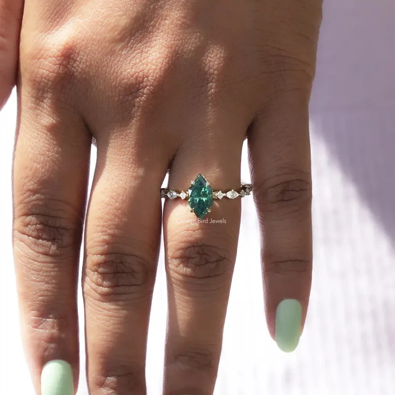 Green Dutch Marquise Moissanite Hidden Halo Ring vy 7