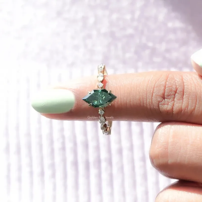 Green Dutch Marquise Moissanite Hidden Halo Ring vy 6