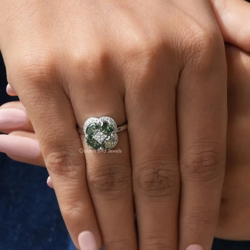 Green Oval Cut Halo Moissanite Engagement Ring view 7