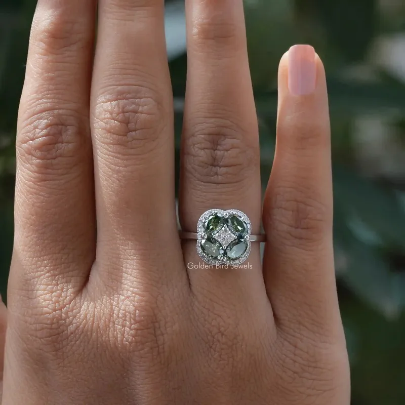 Green Oval Cut Halo Moissanite Engagement Ring view 4