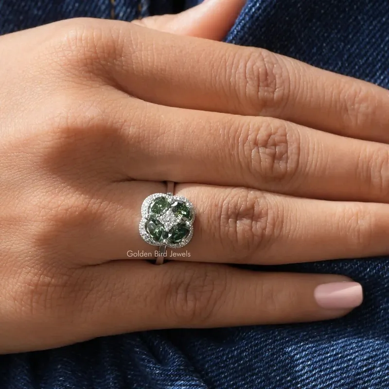 Green Oval Cut Halo Moissanite Engagement Ring view 5