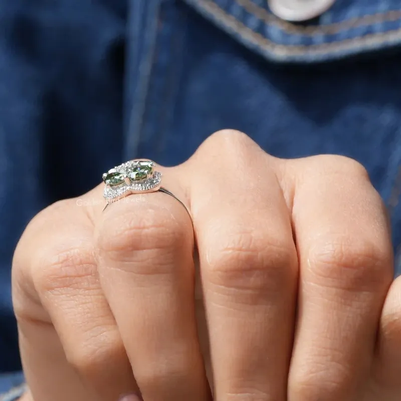 Green Oval Cut Halo Moissanite Engagement Ring view 6