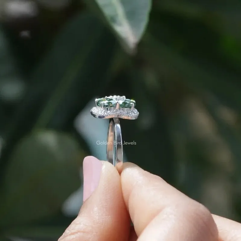 Green Oval Cut Halo Moissanite Engagement Ring view 2