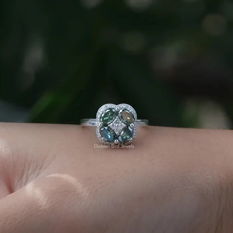 Green Oval Cut Halo Moissanite Engagement Ring view 8