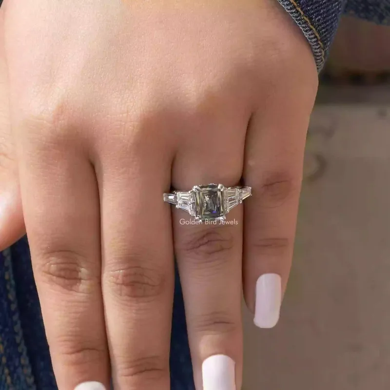 Grey Criss Cut Moissanite Bridge Accent Set Engagement Ring view 6