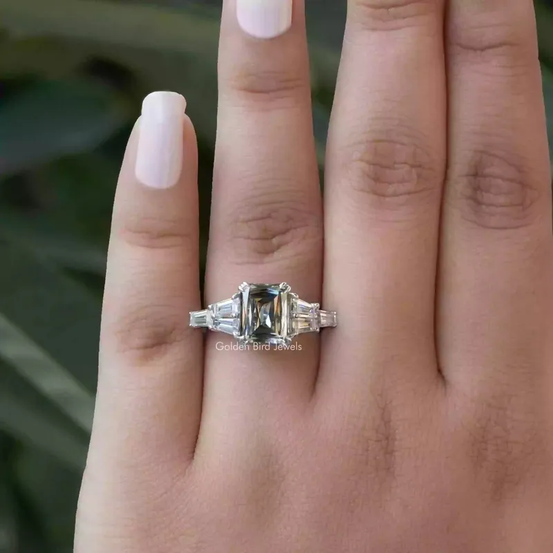 Grey Criss Cut Moissanite Bridge Accent Set Engagement Ring view 3
