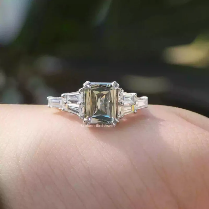 Grey Criss Cut Moissanite Bridge Accent Set Engagement Ring view 4