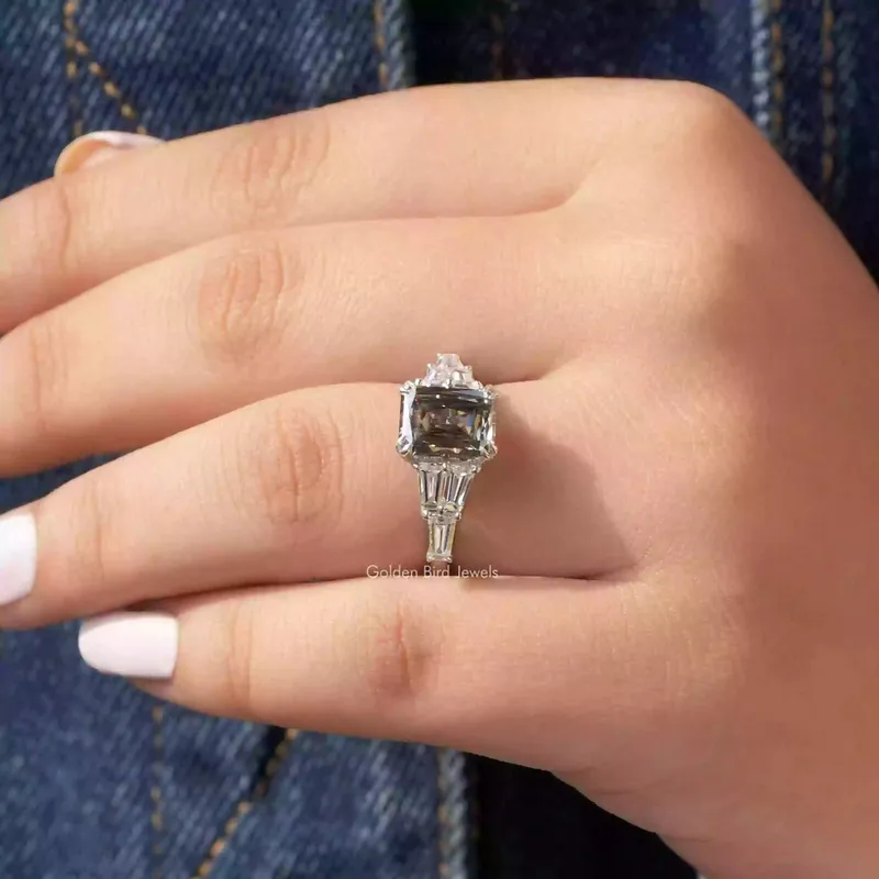 Grey Criss Cut Moissanite Bridge Accent Set Engagement Ring view 5