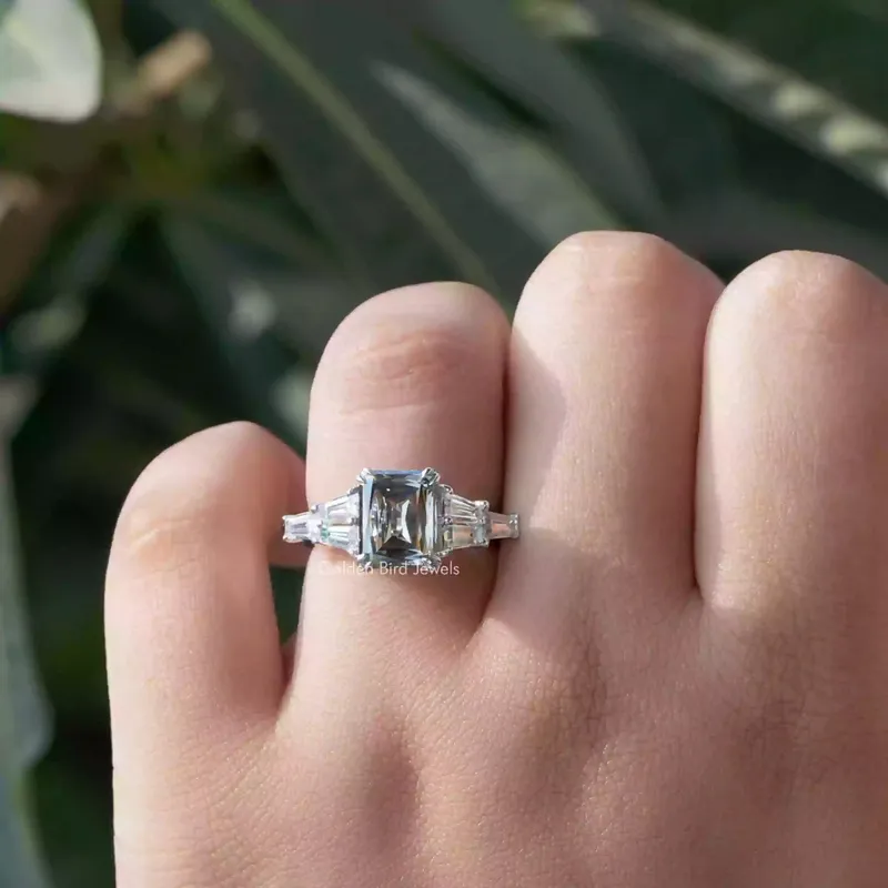 Grey Criss Cut Moissanite Bridge Accent Set Engagement Ring view 8