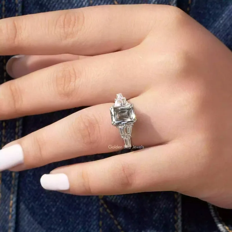 Grey Criss Cut Moissanite Bridge Accent Set Engagement Ring view 7