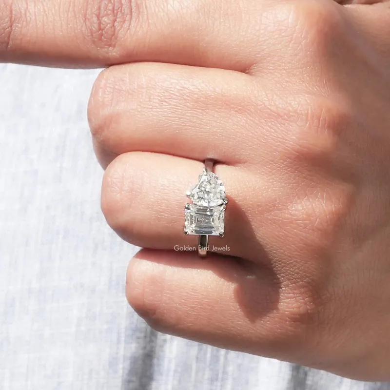 Heart & Emerald Cut Moissanite Toi Et Moi Ring For Her view 7