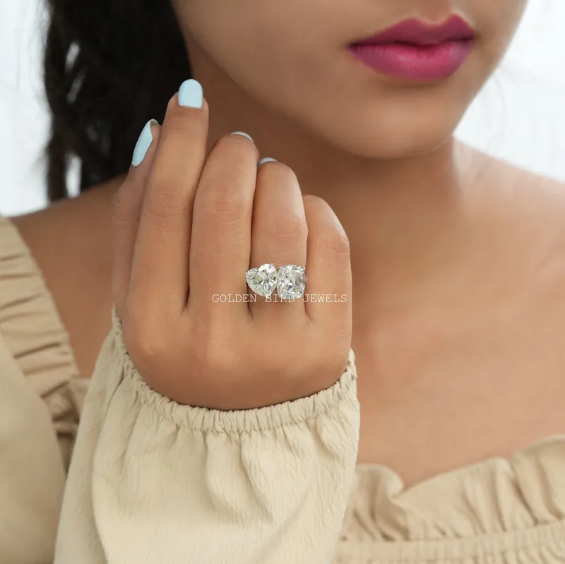 Heart & Old Mine Cut Cushion Moissanite Toi Et Moi Ring view 2