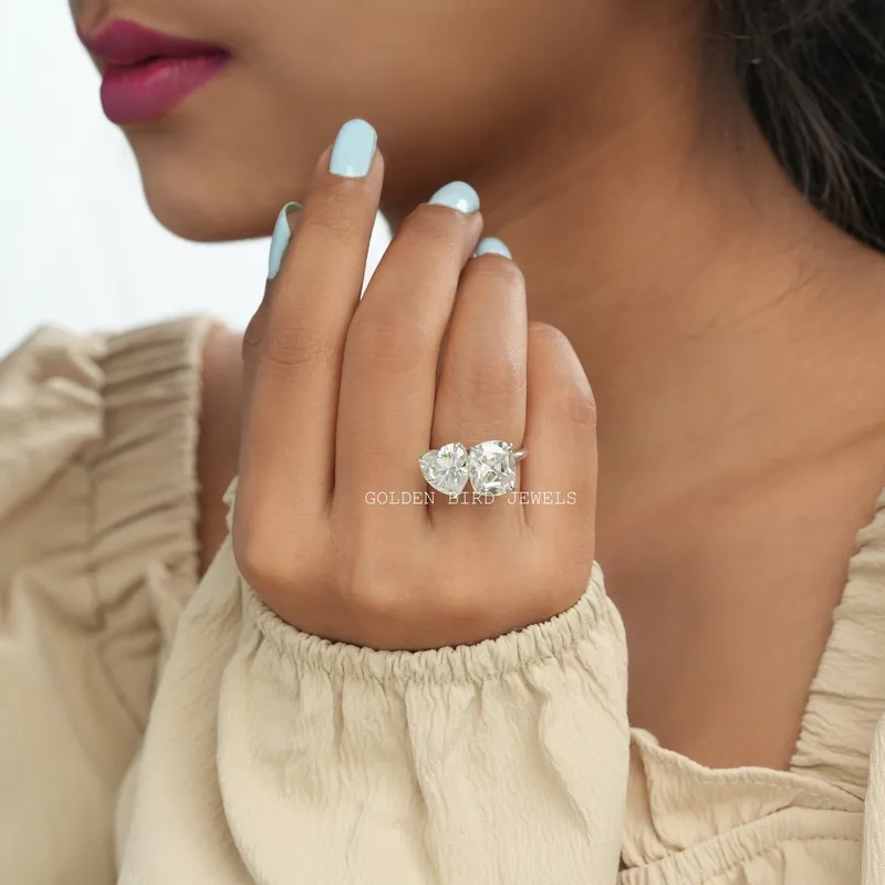 Heart & Old Mine Cut Cushion Moissanite Toi Et Moi Ring view 6