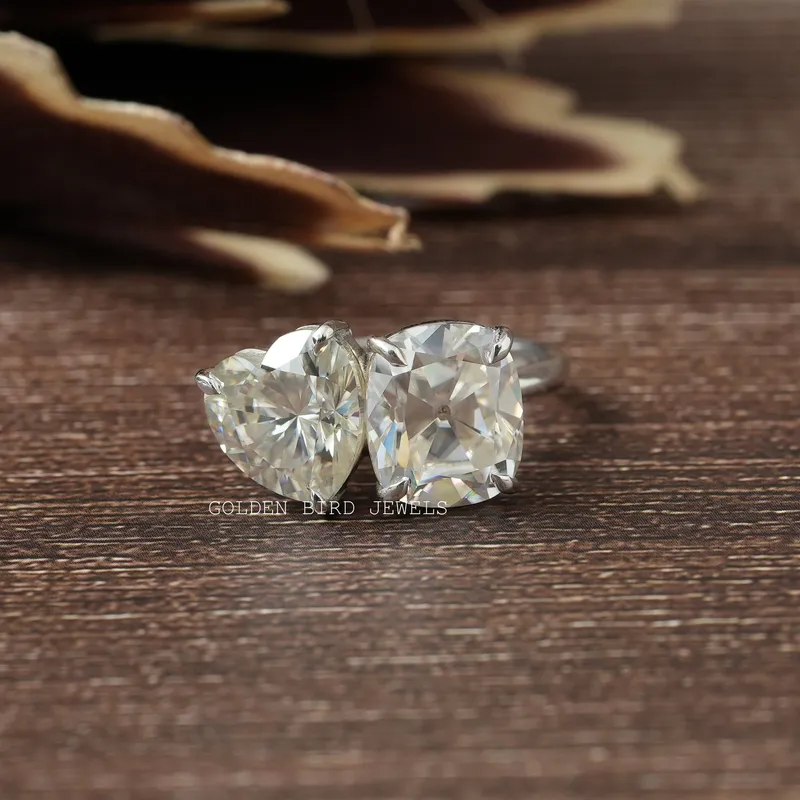 Heart & Old Mine Cut Cushion Moissanite Toi Et Moi Ring engagement ring