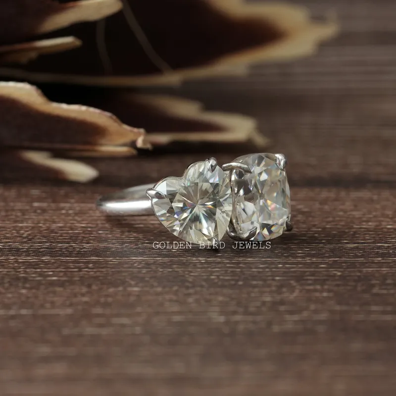 Heart & Old Mine Cut Cushion Moissanite Toi Et Moi Ring view 5