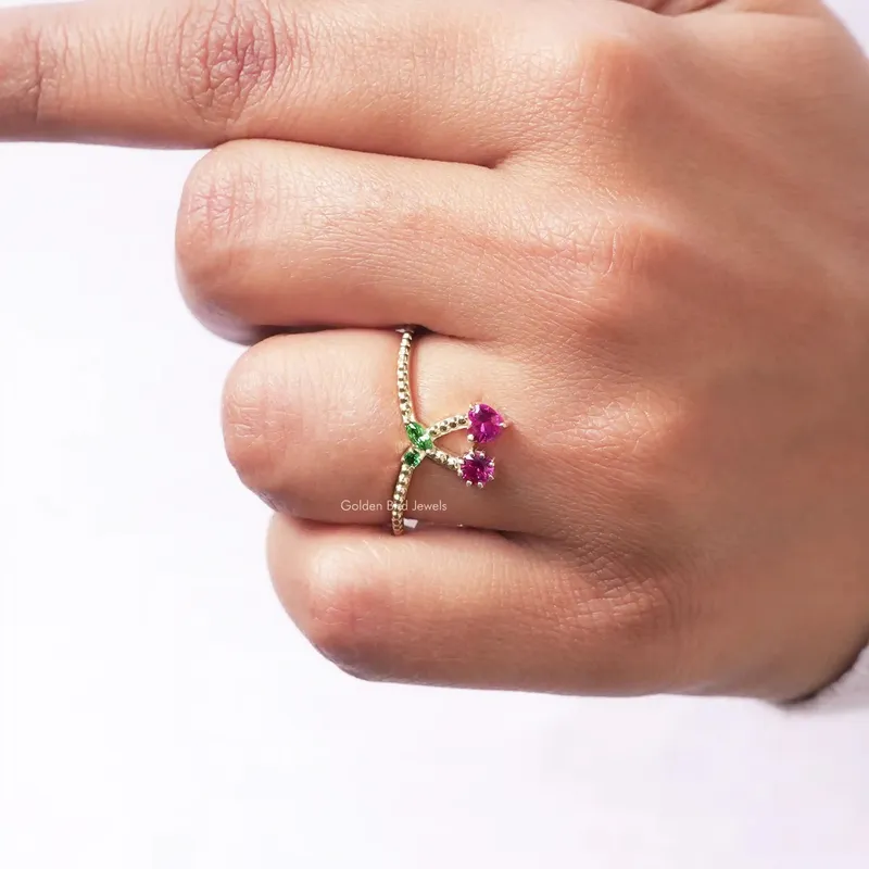 Heart And Round Cut Red Ruby Gemstone Cherry Ring view 8