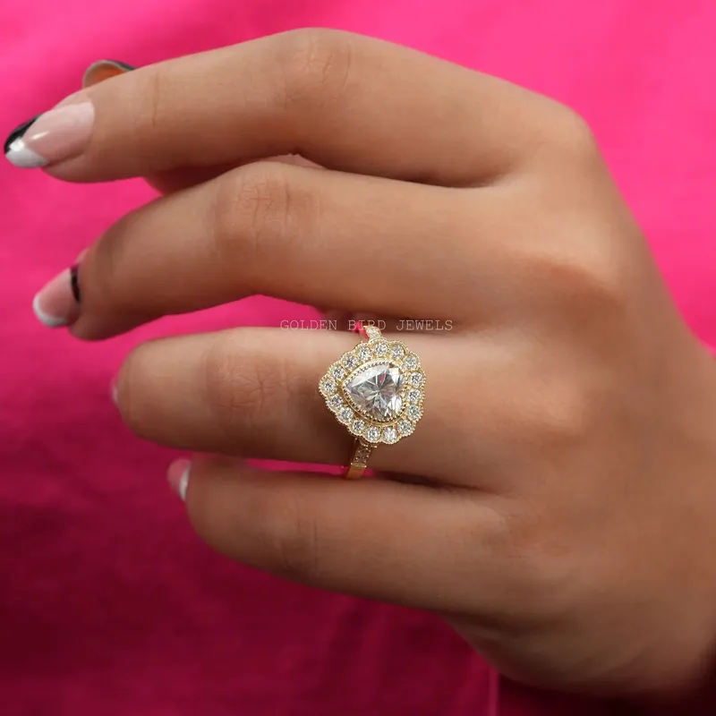 Heart Cut Halo Moissanite Engagement Ring vy 2