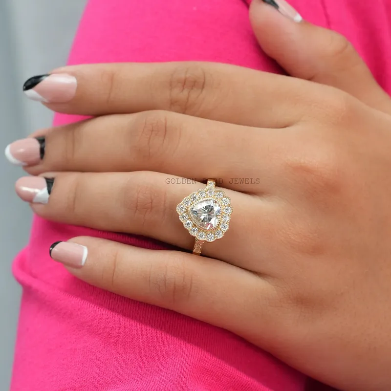 Heart Cut Halo Moissanite Engagement Ring vy 5