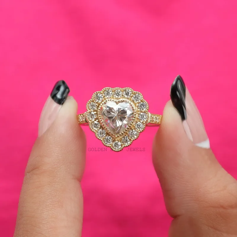 Heart Cut Halo Moissanite Engagement Ring vy 3