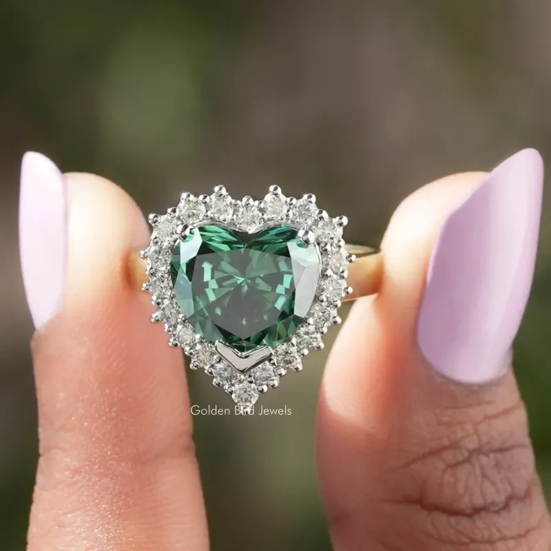Heart Shaped Moissanite Halo Engagement Ring green engagement ring