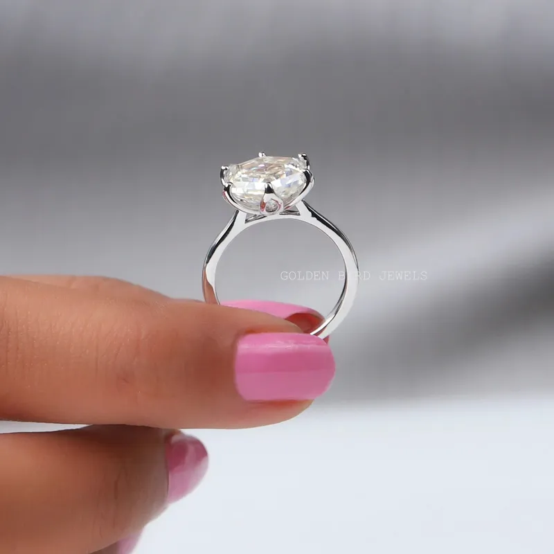Hexagon Cut Solitaire Moissanite Ring vy 7