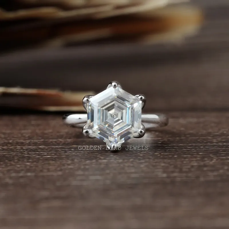 Hexagon Cut Solitaire Moissanite Ring engagement ring