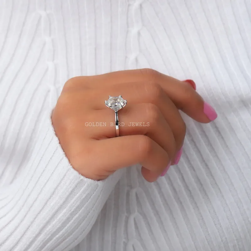 Hexagon Cut Solitaire Moissanite Ring vy 4