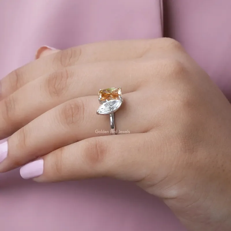 Marquise And Radiant Cut Moissanite Toi Et Moi Ring vy 7
