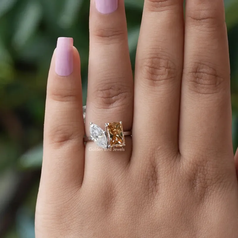 Marquise And Radiant Cut Moissanite Toi Et Moi Ring vy 3